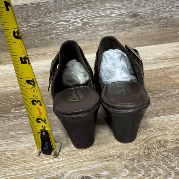 Clarks Bendables Shoes Womens 6.5M Mirabelle Holly Mule Clog Brown Leather Block - Picture 3 of 6